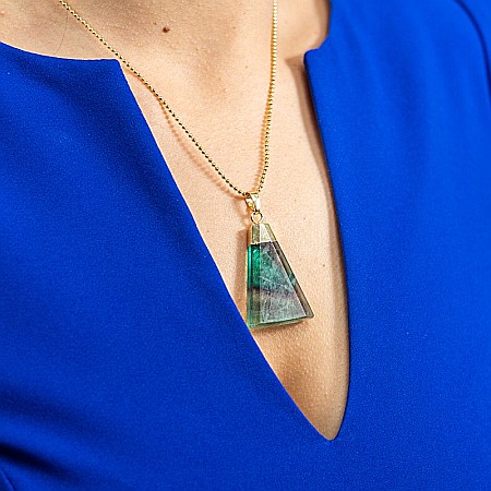 Lant cu pandantiv din piatra naturala de Fluorit, Kantee, placat cu aur de 18K [6]