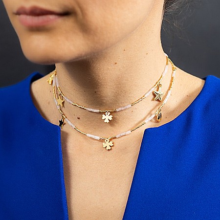 Lant de talie/corp versatil din cristale de Cuart Roz, placat cu aur de 18K [14]