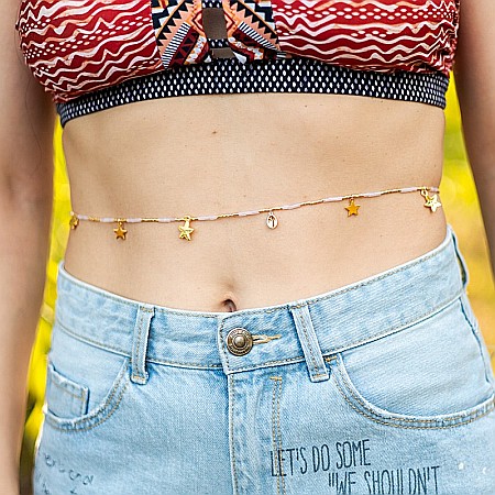 Lant de talie/corp versatil din cristale de Cuart Roz, placat cu aur de 18K [7]