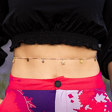 Lant de talie/corp versatil din cristale de Cuart Roz, placat cu aur de 18K [5]