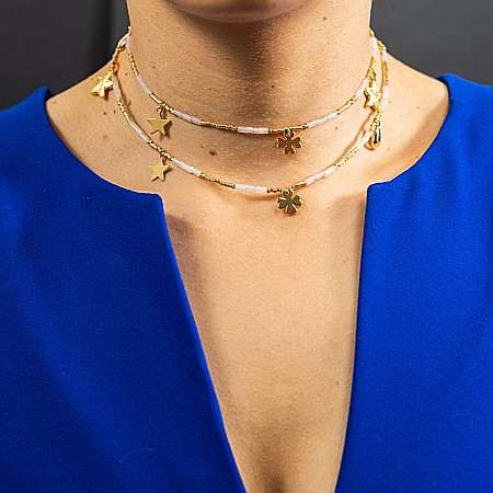 Lant de talie/corp versatil din cristale de Cuart Roz, placat cu aur de 18K [13]