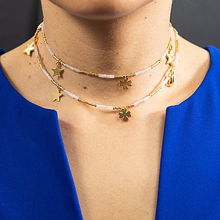 Lant de talie/corp versatil din cristale de Cuart Roz, placat cu aur de 18K [4]