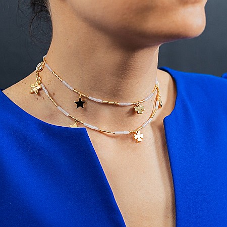 Lant de talie/corp versatil din cristale de Cuart Roz, placat cu aur de 18K [3]