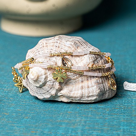 Lanturi talie - Lant de talie/corp versatil din cristale de Cuart Roz, placat cu aur de 18K