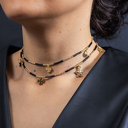 Lant de talie/Corp versatil din cristale de Agat Negru, placat cu aur de 18K [1]