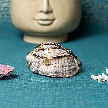 Lant de talie/Corp versatil din cristale de Agat Negru, placat cu aur de 18K [9]