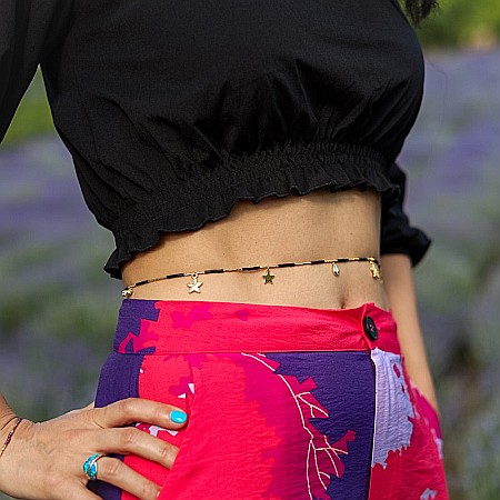 Lanturi talie - Lant de talie/Corp versatil din cristale de Agat Negru, placat cu aur de 18K