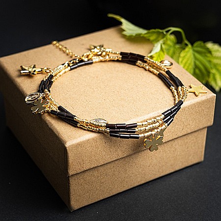 Lant de talie/Corp versatil din cristale de Agat Negru, placat cu aur de 18K [10]