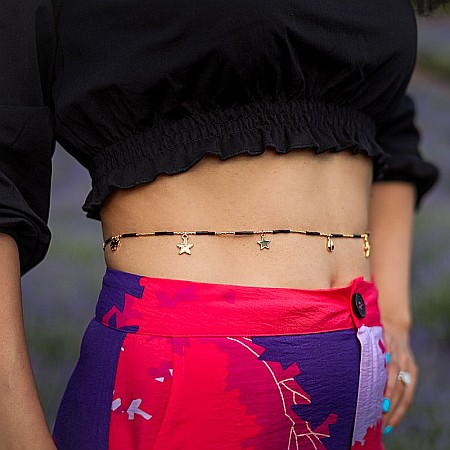 Lant de talie/Corp versatil din cristale de Agat Negru, placat cu aur de 18K [4]