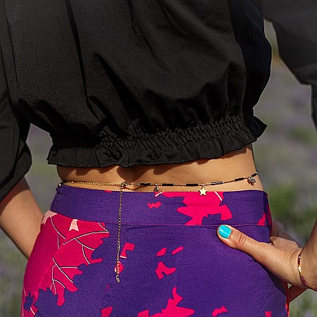 Lant de talie/Corp versatil din cristale de Agat Negru, placat cu aur de 18K [2]