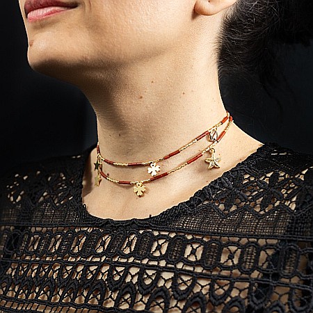 Lant de talie/corp versatil din cristale de Jasp Rosu, placat cu aur de 18K [2]