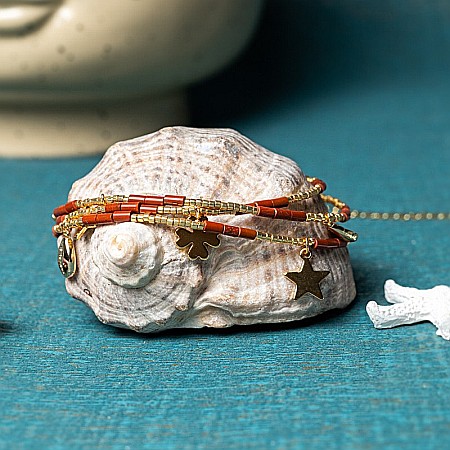 Lant de talie/corp versatil din cristale de Jasp Rosu, placat cu aur de 18K [8]