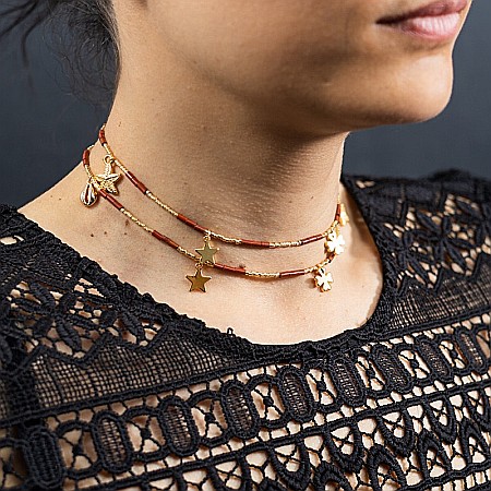 Lant de talie/corp versatil din cristale de Jasp Rosu, placat cu aur de 18K [12]