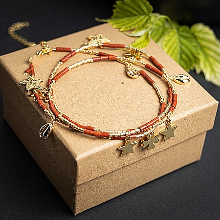 Lant de talie/corp versatil din cristale de Jasp Rosu, placat cu aur de 18K [11]