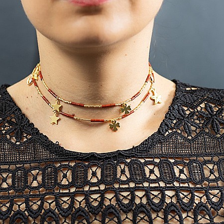 Lant de talie/corp versatil din cristale de Jasp Rosu, placat cu aur de 18K [13]