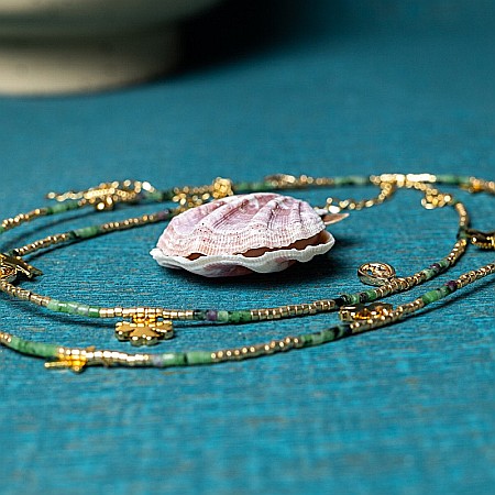 Lant de talie/corp versatil din cristale de Rubin Zoisit, placat cu aur de 18K [3]