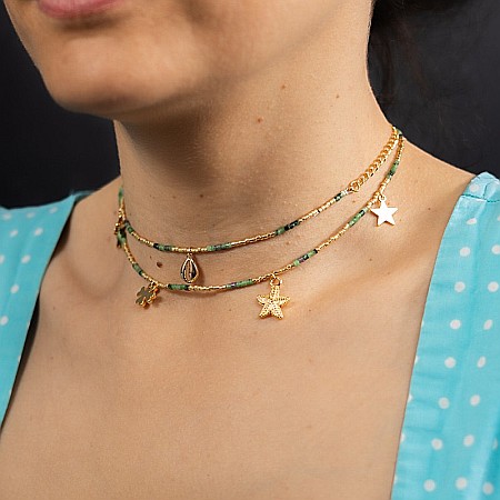 Lant de talie/corp versatil din cristale de Rubin Zoisit, placat cu aur de 18K [1]