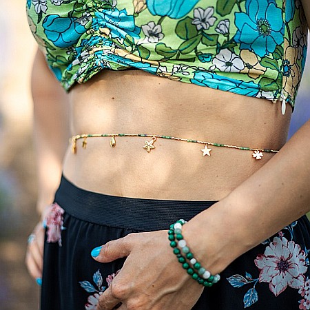 Lant de talie/corp versatil din cristale de Rubin Zoisit, placat cu aur de 18K