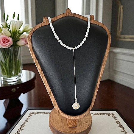 Lantisor lung elegant din argint cu rondele din sidef de scoica si pandantiv scoica cu perla [3]