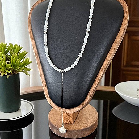 Lantisor lung elegant din argint cu rondele din sidef de scoica si pandantiv scoica cu perla [8]