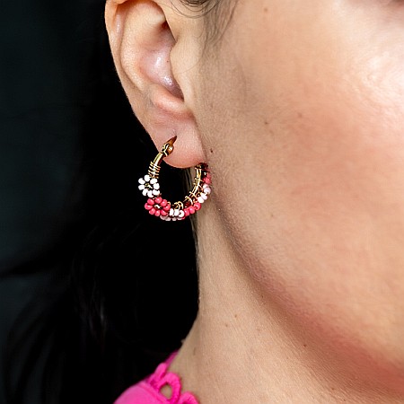 Lasa energia feminina sa curga, cercei rotunzi roz boho din margele Miyuki [1]