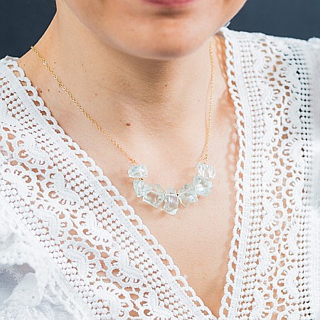 Mali, colier cu pietre brute neregulate, cristale de Apatit, placat cu aur de 18K [6]