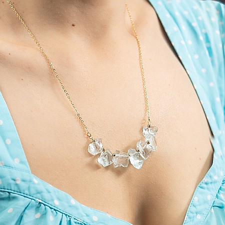 Mali, colier cu pietre brute neregulate, cristale de Apatit, placat cu aur de 18K [1]