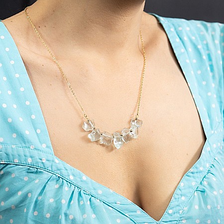 Mali, colier cu pietre brute neregulate, cristale de Apatit, placat cu aur de 18K [8]