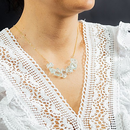 Mali, colier cu pietre brute neregulate, cristale de Apatit, placat cu aur de 18K [5]