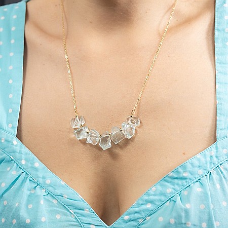 Mali, colier cu pietre brute neregulate, cristale de Apatit, placat cu aur de 18K [2]