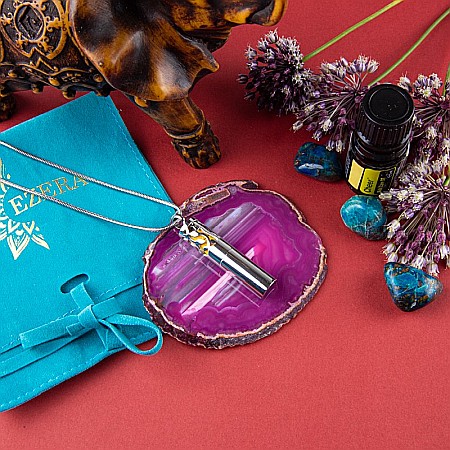 Medalion Cilindric Pentru Aromaterapie CAT, cu Lant Snake din Otel Inoxidabil, 25 cm [5]