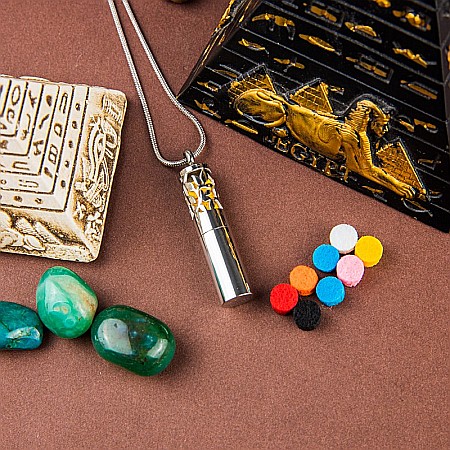 Medalion Cilindric Pentru Aromaterapie CAT, cu Lant Snake din Otel Inoxidabil, 25 cm [4]