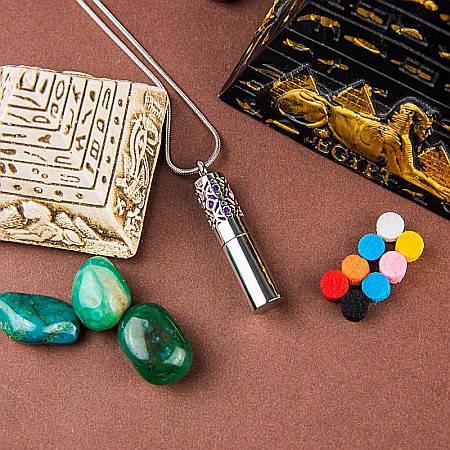 Bijuterii aromaterapie - Medalion Cilindric Pentru Aromaterapie SAJAN, cu Lant Snake din Otel Inoxidabil, 25 cm