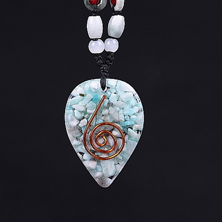 Medalion cristale Amazonit orgonit Sundari, simbol Buddha si spirala de cupru [3]