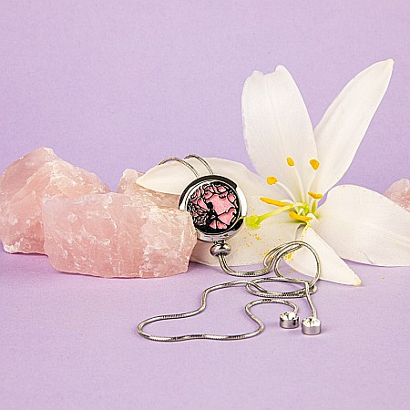 Bijuterii aromaterapie - Medalion Difuzor Uleiuri Esentiale, Aromaterapie, TINKER BELL, cu Lant Snake din Otel Inoxidabil, 52.5 cm