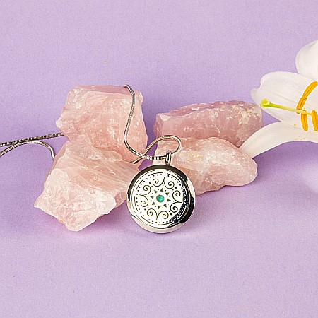 Bijuterii aromaterapie - Medalion Mandala ASMEE cu Lant Snake, Pentru Aromaterapie, din Otel Inoxidabil, 2.5 cm