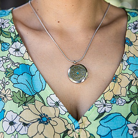 Medalion Mandala ASMEE cu Lant Snake, Pentru Aromaterapie, din Otel Inoxidabil, 2.5 cm [2]