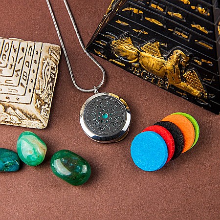 Medalion Mandala ASMEE cu Lant Snake, Pentru Aromaterapie, din Otel Inoxidabil, 2.5 cm [4]