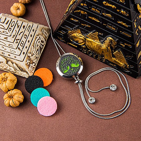 Medalion Pentru Aromaterapie COPACUL VIETII INIMA, cu Lant Snake din Otel Inoxidabil, 52.5 cm