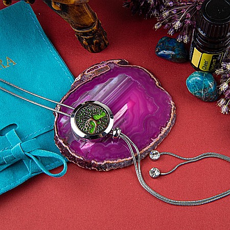 Medalion Pentru Aromaterapie COPACUL VIETII INIMA, cu Lant Snake din Otel Inoxidabil, 52.5 cm [1]