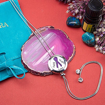 Bijuterii aromaterapie - Medalion Pentru Aromaterapie FAITH-HOPE-LOVE, cu Lant Snake din Otel Inoxidabil, 52.5 cm