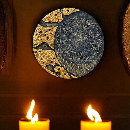 Tablouri Mandala - Moon Mandala-tablou unicat pictat manual, 40 cm