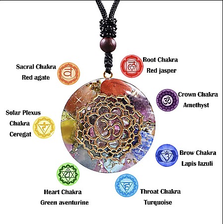 Orgonit cu simbolul OM, cristale 7 Chakre si Turmalina, Generator de Energie, pentru Yoga si Meditatie [2]