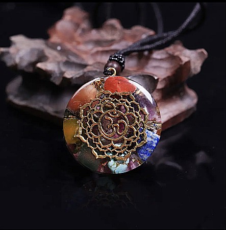 Bijuterii Jasp - Orgonit cu simbolul OM, cristale 7 Chakre si Turmalina, Generator de Energie, pentru Yoga si Meditatie