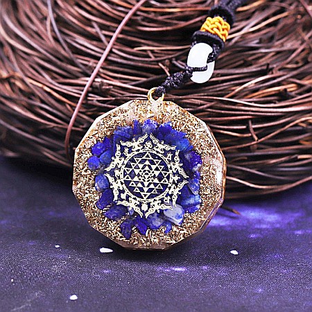 Pandantiv Cristale Lapis Lazuli Orgon Ruben cu Simbol SriYantra si Foite de Cupru [5]