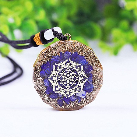 Pandantiv Cristale Lapis Lazuli Orgon Ruben cu Simbol SriYantra si Foite de Cupru [6]