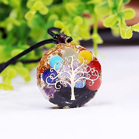 Pandantiv cristale orgonic Agnes pietre semipretioase 7 Chakre cu simbol Copacul Vietii [2]