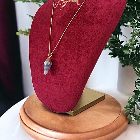 Coliere cristal dublu - Pandantiv cu cristal de Ametist, fatetat, forma lacrima, placat cu aur