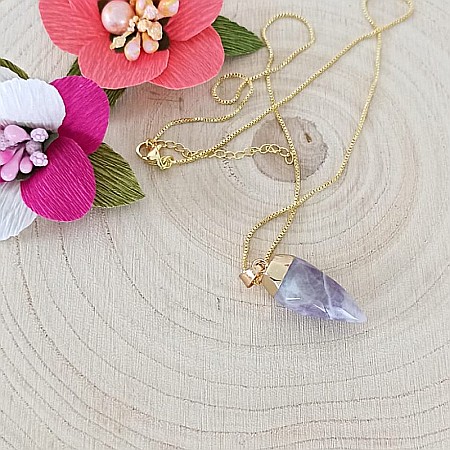 Pandantiv cu cristal de Ametist, fatetat, forma lacrima, placat cu aur [3]