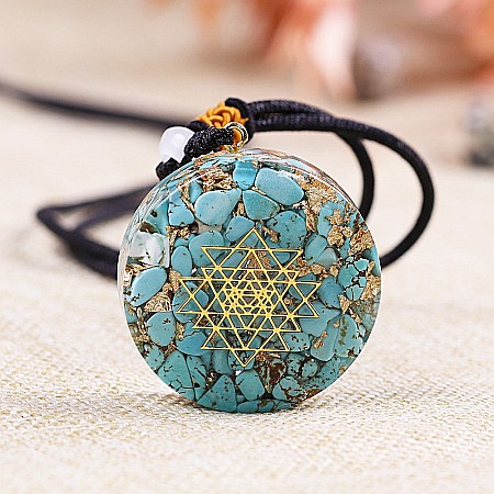 Pandantiv Energetic Pietre Semipretioase Turcoaz Orgon Azul, simbol Sri Yantra [2]